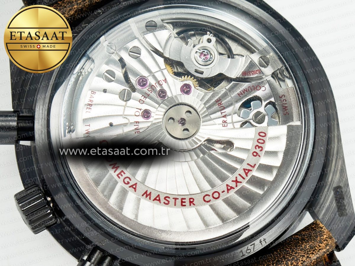 Omega Speedmaster “Dark Side of The Moon” Real Ceramic N1F 1:1 Best Edition Vintage Black on Brown Leather Strap A9300 - Görsel 20