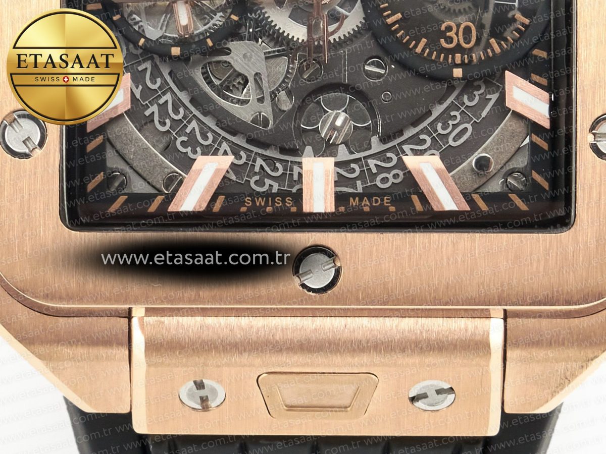 Hublot Square Bang Unico 42mm RG BBF 1:1 Best Edition Skeleton Dial on Black Rubber Strap A1280 - Görsel 13