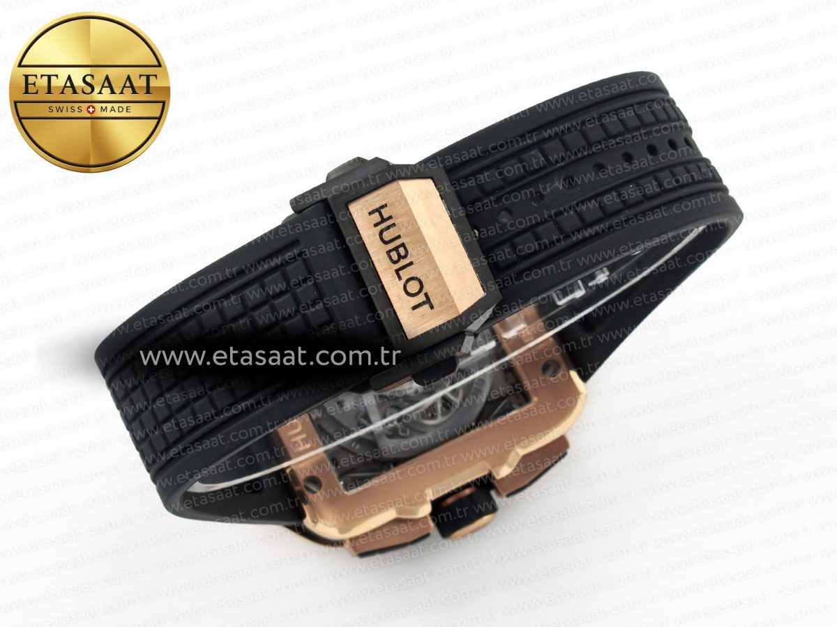 Hublot Square Bang Unico 42mm RG BBF 1:1 Best Edition Skeleton Dial on Black Rubber Strap A1280 - Görsel 16
