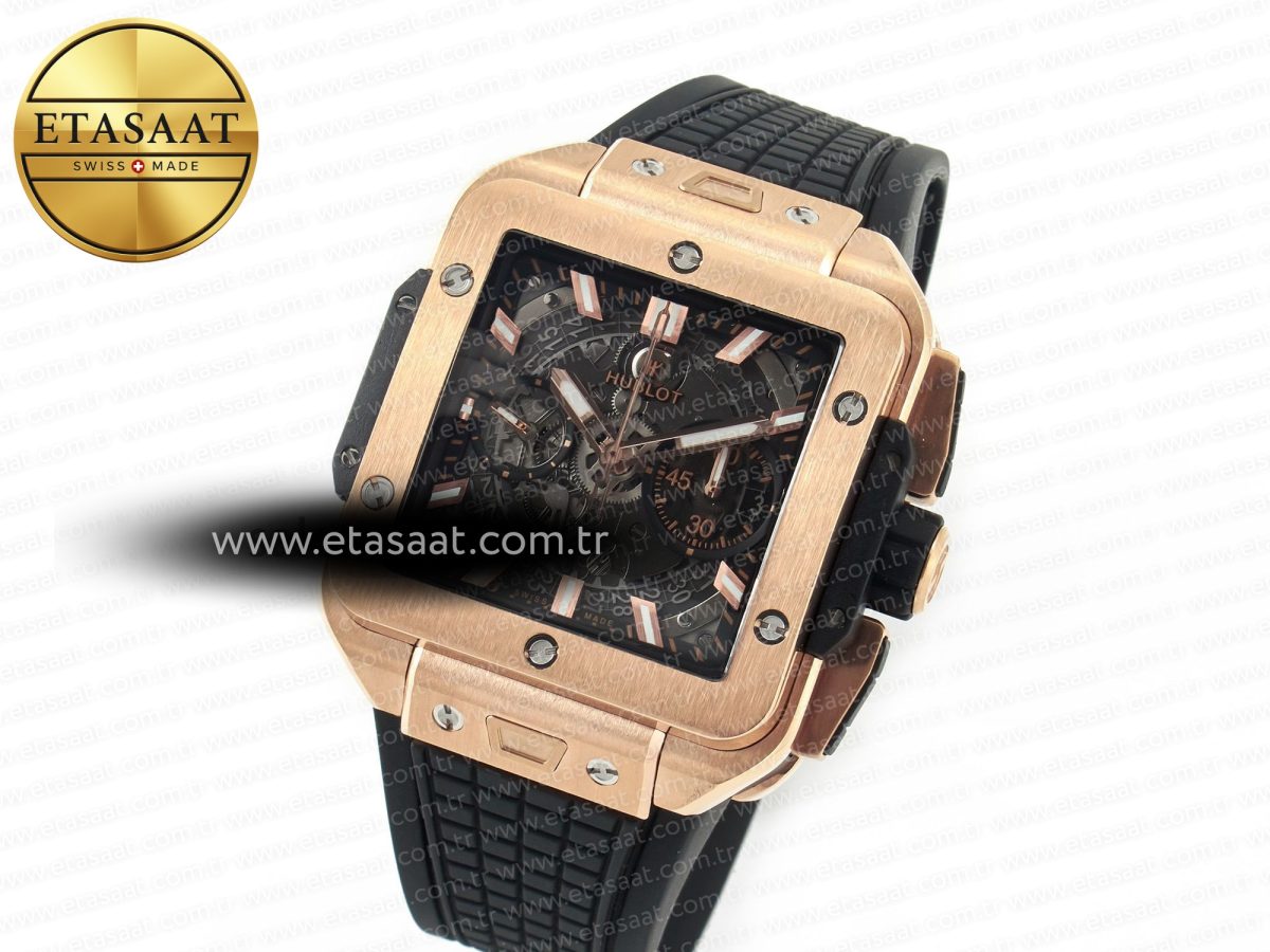 Hublot Square Bang Unico 42mm RG BBF 1:1 Best Edition Skeleton Dial on Black Rubber Strap A1280 - Görsel 2