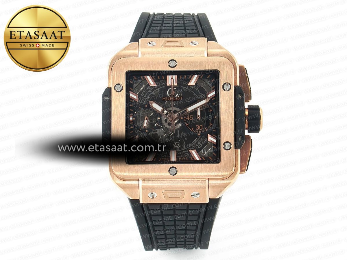 Hublot Square Bang Unico 42mm RG BBF 1:1 Best Edition Skeleton Dial on Black Rubber Strap A1280 - Görsel 3