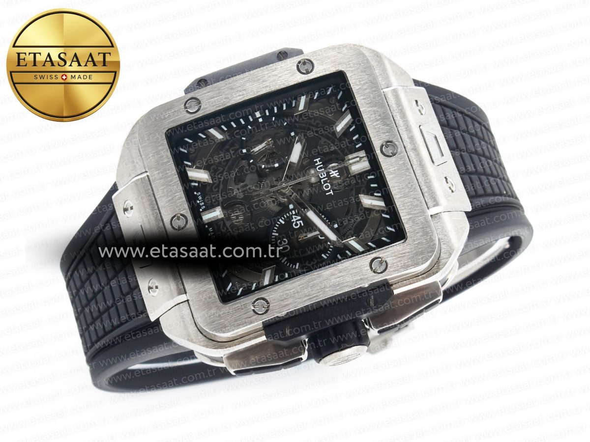 Hublot Square Bang Unico 42mm Titanium BBF 1:1 Best Edition Skeleton Dial on Black Rubber Strap A1280 - Görsel 8