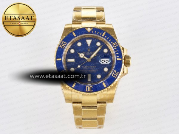Rolex Submariner 116618 LB Mavi Seramik YG Kaplama VS3135 Eta Saat - 1:1 Süper Klon Replika Saat