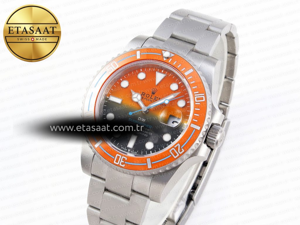 submariner diw sandblasted vsf 11 best edition orange ceramic bezel orange black dial on ss bracelet vs31351 1