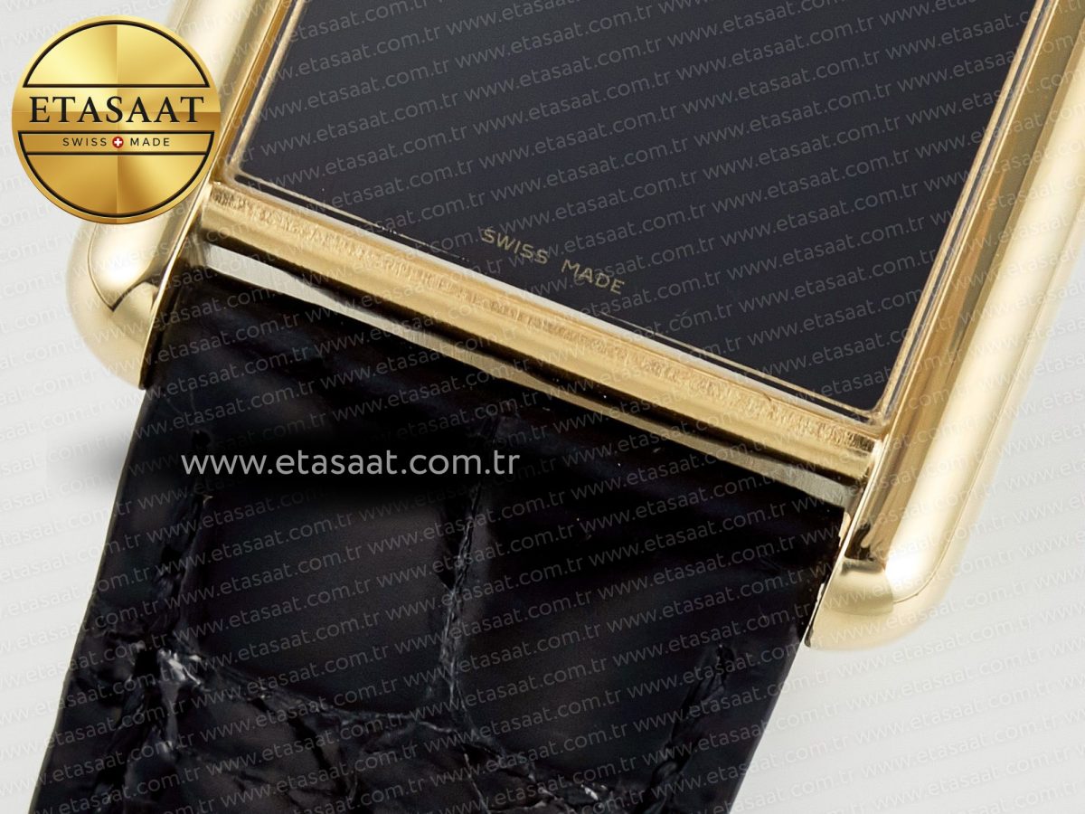 Cartier Tank Louis Cartier Large YG 33.7mm DRF 1:1 Best Edition Black Dial on Black Leather Strap Swiss Quartz - Görsel 11