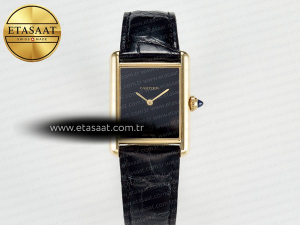 Cartier Tank Louis Cartier Büyük YG 33.7mm Drf Siyah Quartz Eta Saat - 1:1 Süper Klon Replika Saat