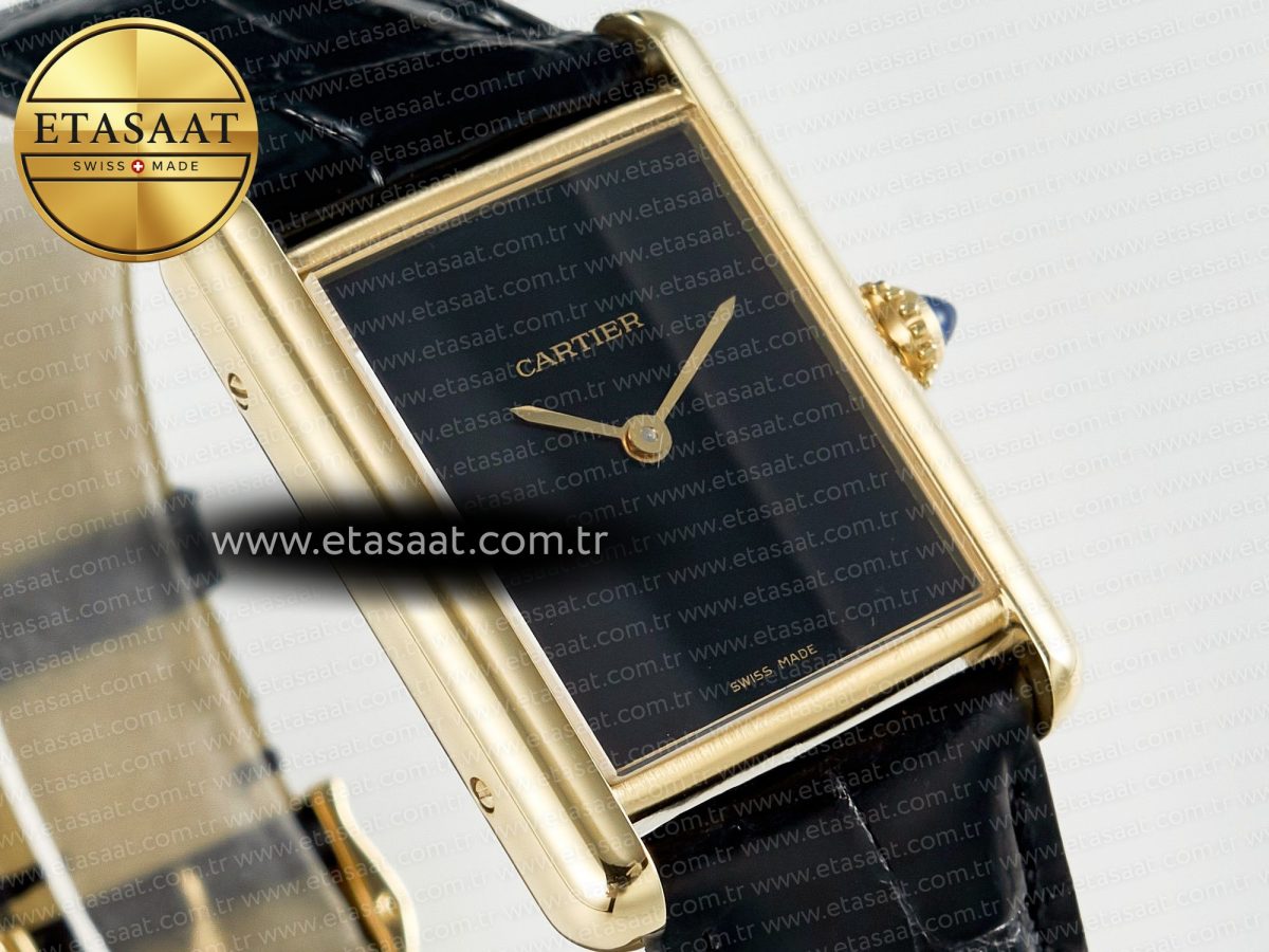 Cartier Tank Louis Cartier Large YG 33.7mm DRF 1:1 Best Edition Black Dial on Black Leather Strap Swiss Quartz - Görsel 5