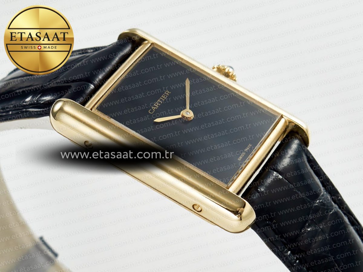 Cartier Tank Louis Cartier Large YG 33.7mm DRF 1:1 Best Edition Black Dial on Black Leather Strap Swiss Quartz - Görsel 7