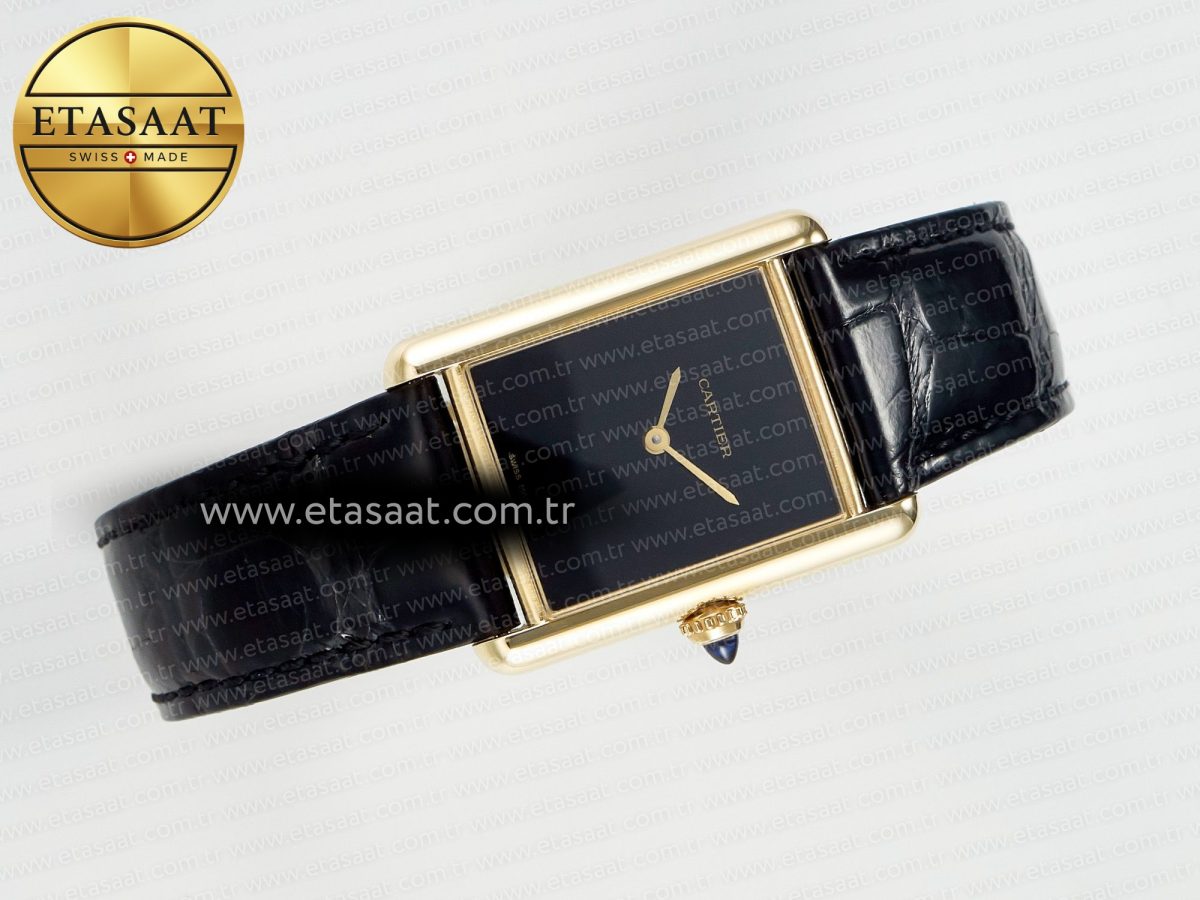 Cartier Tank Louis Cartier Large YG 33.7mm DRF 1:1 Best Edition Black Dial on Black Leather Strap Swiss Quartz - Görsel 8