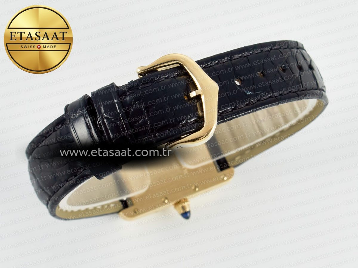 Cartier Tank Louis Cartier Small YG 29mm DRF 1:1 Best Edition Black Dial on Black Leather Strap Swiss Quartz - Görsel 14