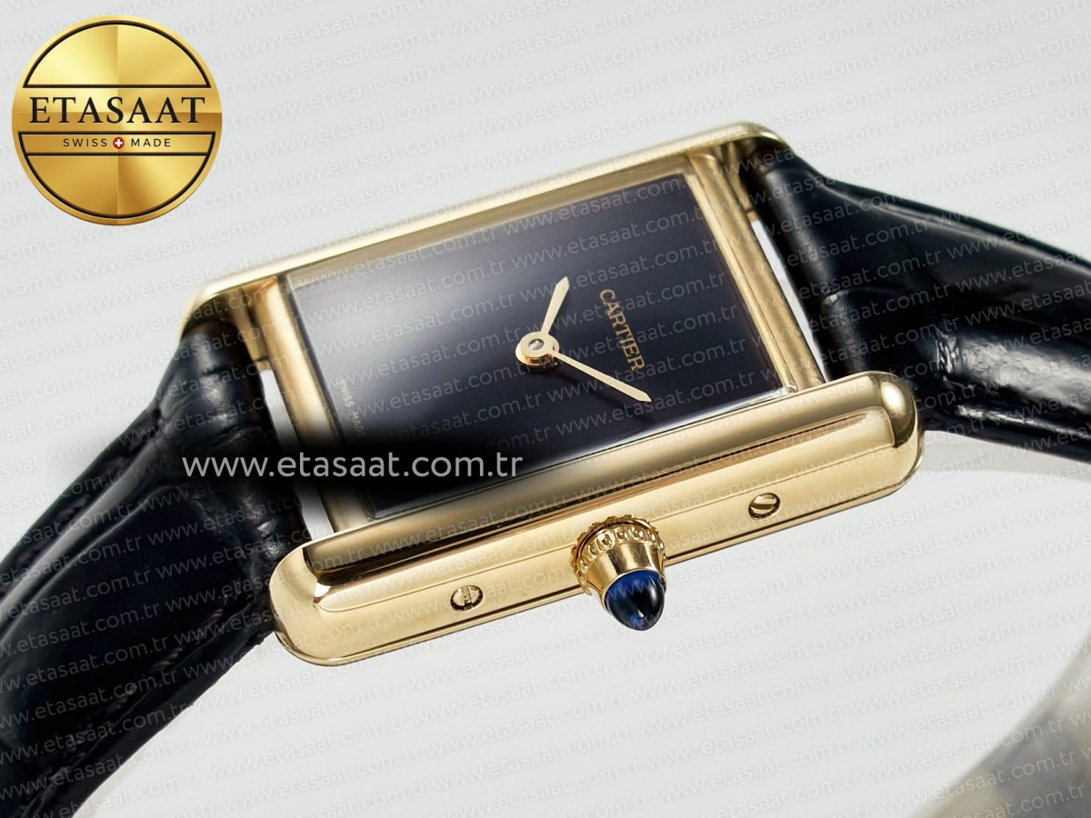 Cartier Tank Louis Cartier Small YG 29mm DRF 1:1 Best Edition Black Dial on Black Leather Strap Swiss Quartz - Görsel 6
