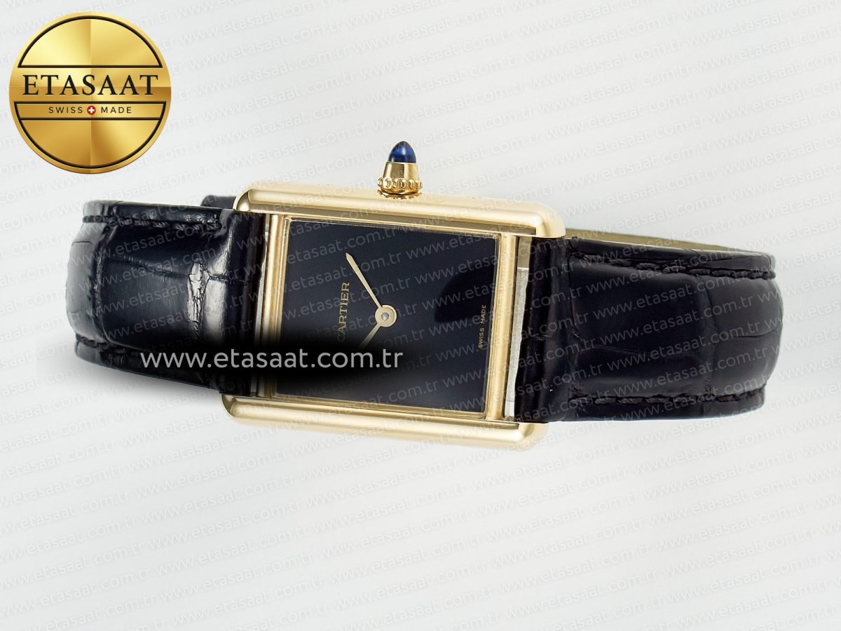 Cartier Tank Louis Cartier Small YG 29mm DRF 1:1 Best Edition Black Dial on Black Leather Strap Swiss Quartz - Görsel 9