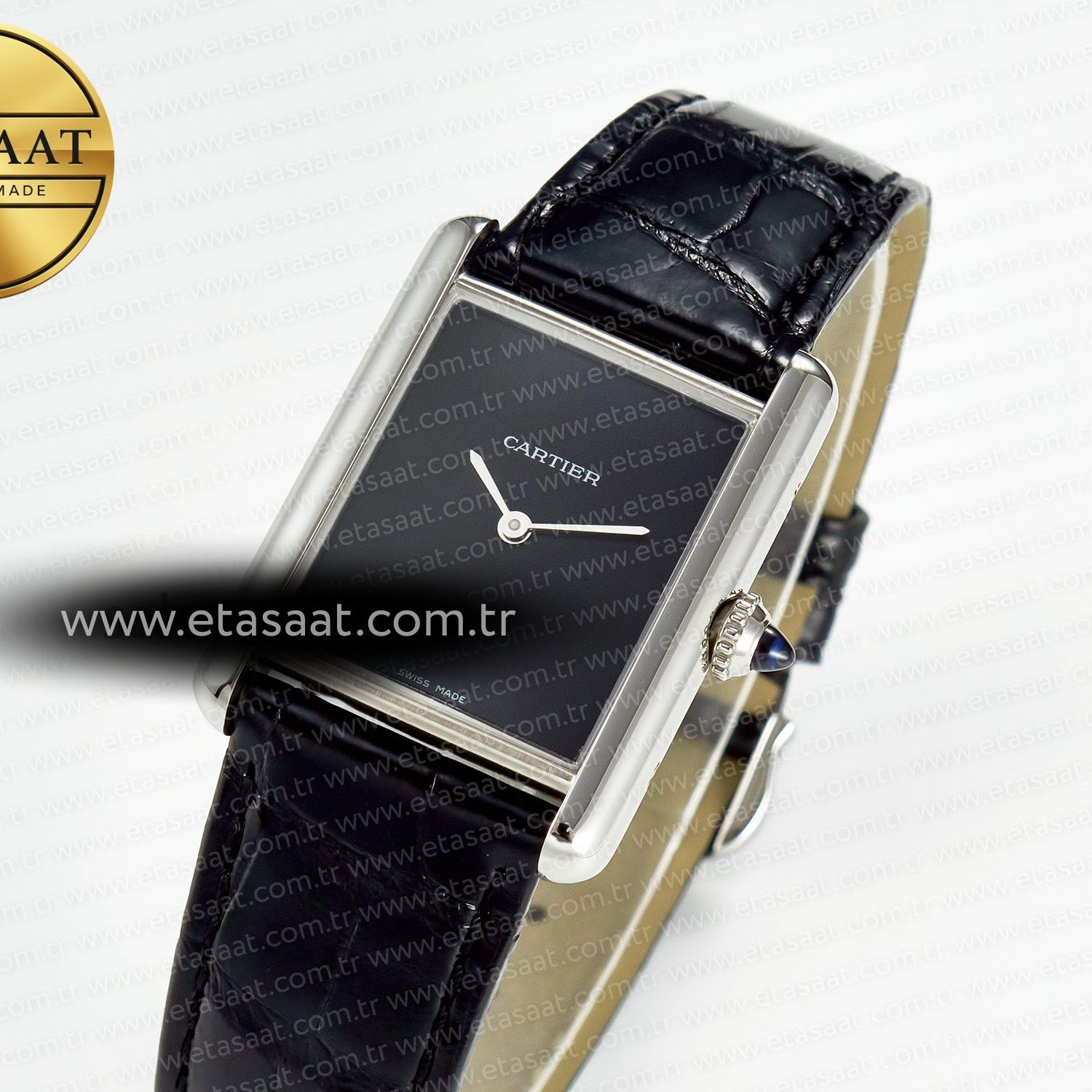 Cartier Tank Must Large Black Leather Strap Swiss Quartz - Eta Saat