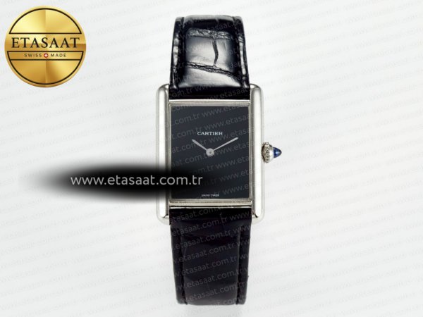 Cartier Tank Must Büyük Siyah Deri Swiss Quartz Eta Saat - 1:1 Süper Klon Replika Saat