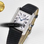 Cartier Tank Must Large SS 33.7mm DRF 1:1 Best Edition White Dial Diamonds Bezel on Black Calfskin Strap Swiss Quartz