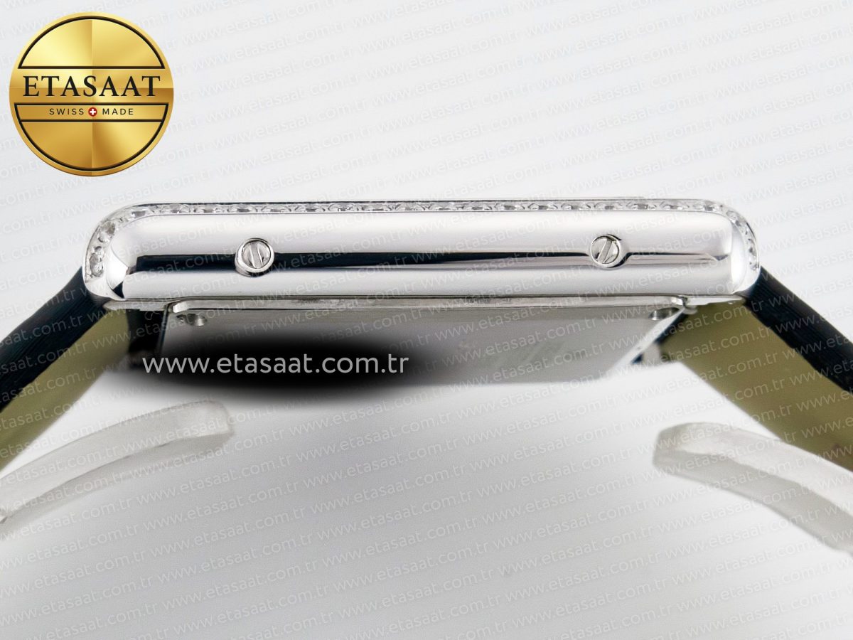 Cartier Tank Must Large SS 33.7mm DRF 1:1 Best Edition White Dial Diamonds Bezel on Black Calfskin Strap Swiss Quartz - Görsel 12