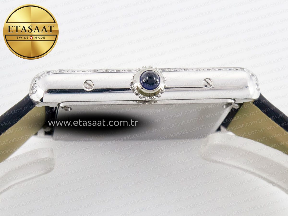 Cartier Tank Must Large SS 33.7mm DRF 1:1 Best Edition White Dial Diamonds Bezel on Black Calfskin Strap Swiss Quartz - Görsel 13