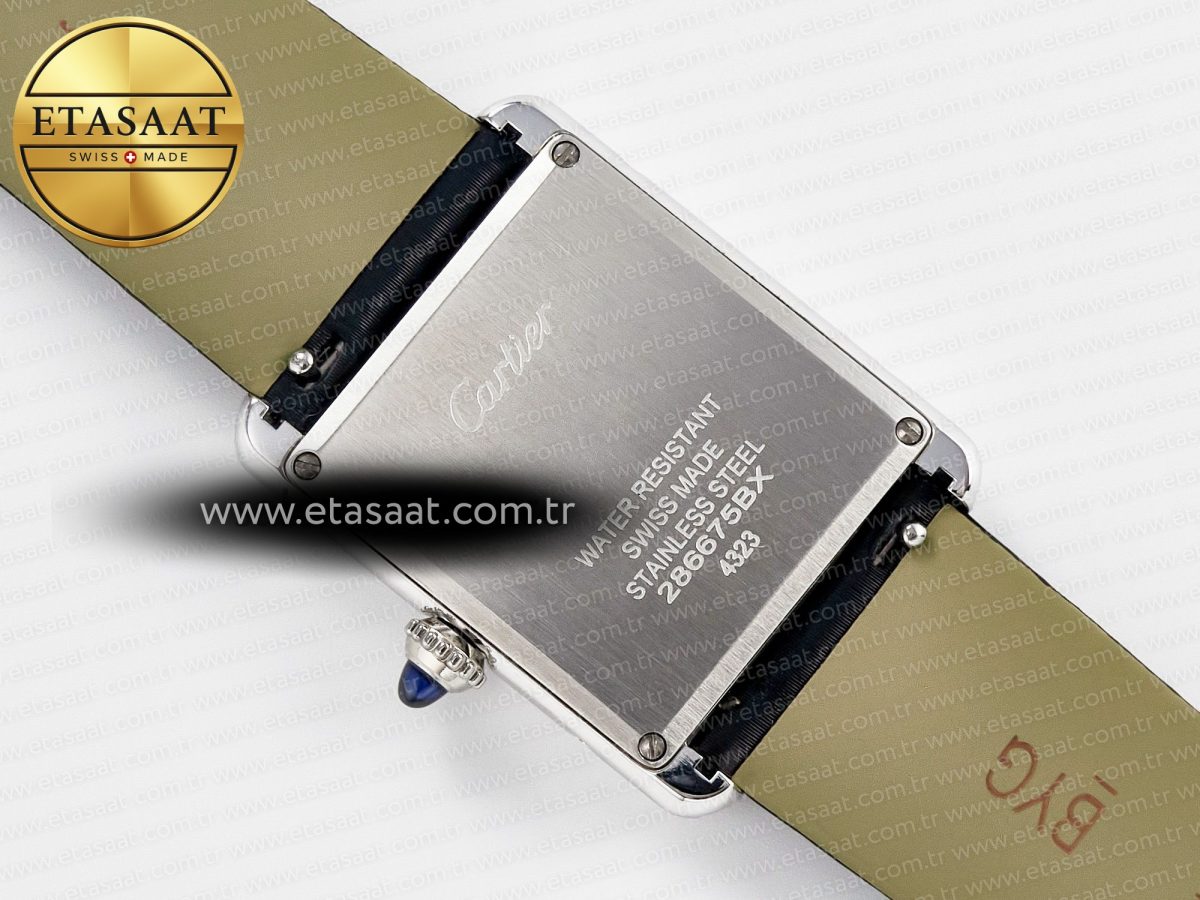 Cartier Tank Must Large SS 33.7mm DRF 1:1 Best Edition White Dial Diamonds Bezel on Black Calfskin Strap Swiss Quartz - Görsel 14