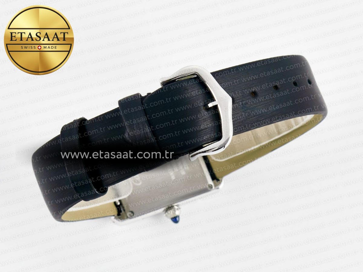 Cartier Tank Must Large SS 33.7mm DRF 1:1 Best Edition White Dial Diamonds Bezel on Black Calfskin Strap Swiss Quartz - Görsel 15