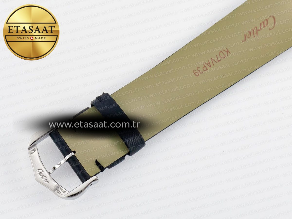 Cartier Tank Must Large SS 33.7mm DRF 1:1 Best Edition White Dial Diamonds Bezel on Black Calfskin Strap Swiss Quartz - Görsel 18
