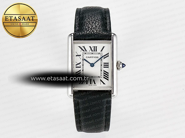 Cartier Tank Must 33.7mm Beyaz Kadran Deri Kordon DRF Swiss Quartz Super Clone ETA – Ön Cephe Kadran ve Kasa Görünümü