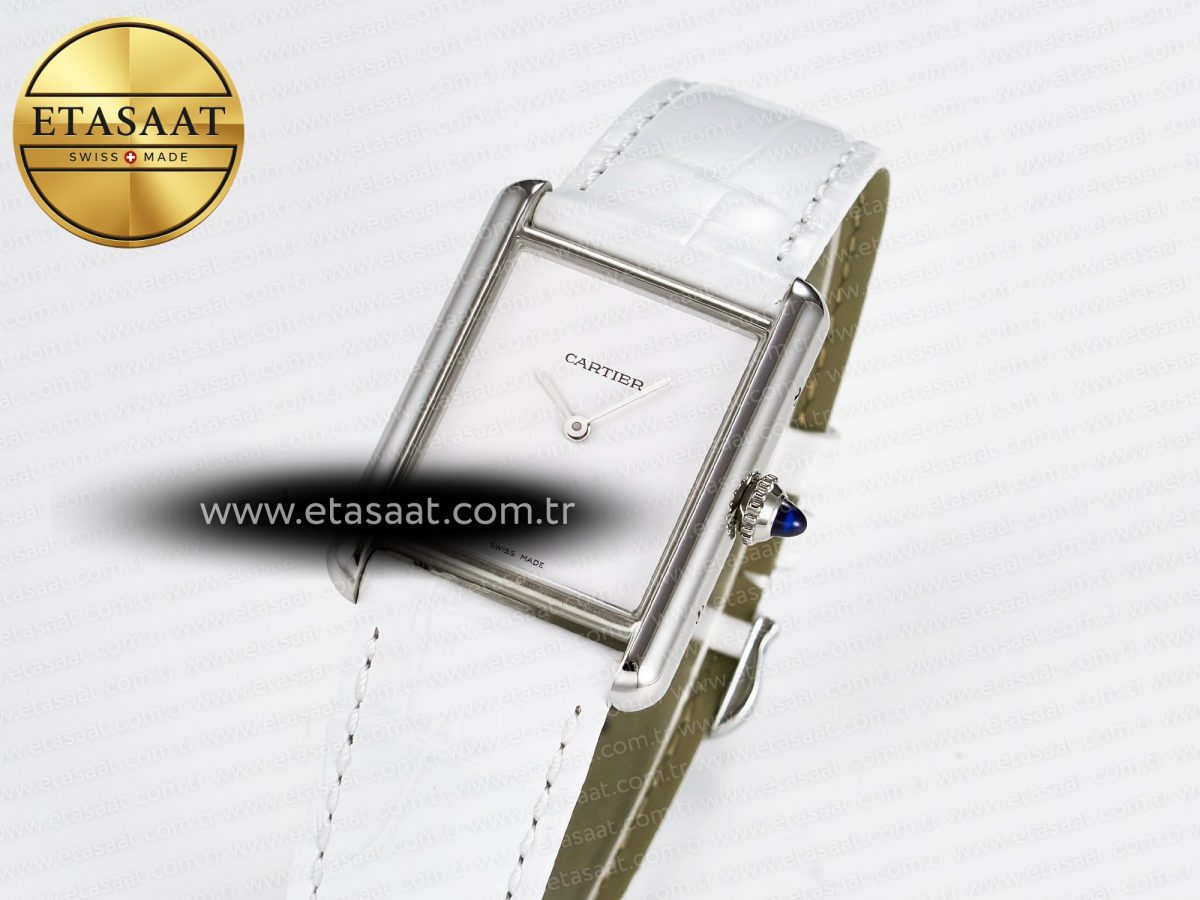 Cartier Tank Must Large SS 33.7mm DRF 1:1 Best Edition White Dial on White Leather Strap Swiss Quartz - Görsel 1