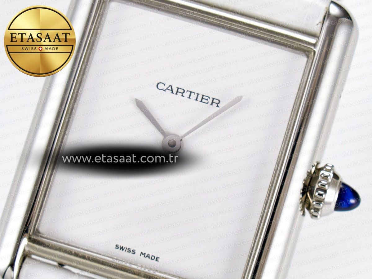 Cartier Tank Must Large SS 33.7mm DRF 1:1 Best Edition White Dial on White Leather Strap Swiss Quartz - Görsel 10