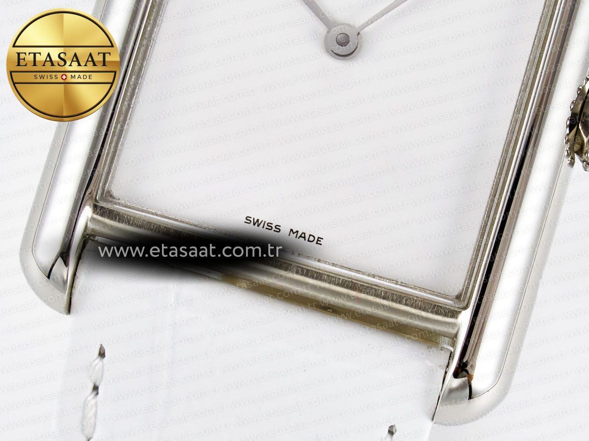 Cartier Tank Must Large SS 33.7mm DRF 1:1 Best Edition White Dial on White Leather Strap Swiss Quartz - Görsel 11