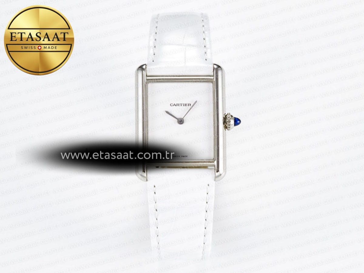 Cartier Tank Must Large SS 33.7mm DRF 1:1 Best Edition White Dial on White Leather Strap Swiss Quartz - Görsel 3