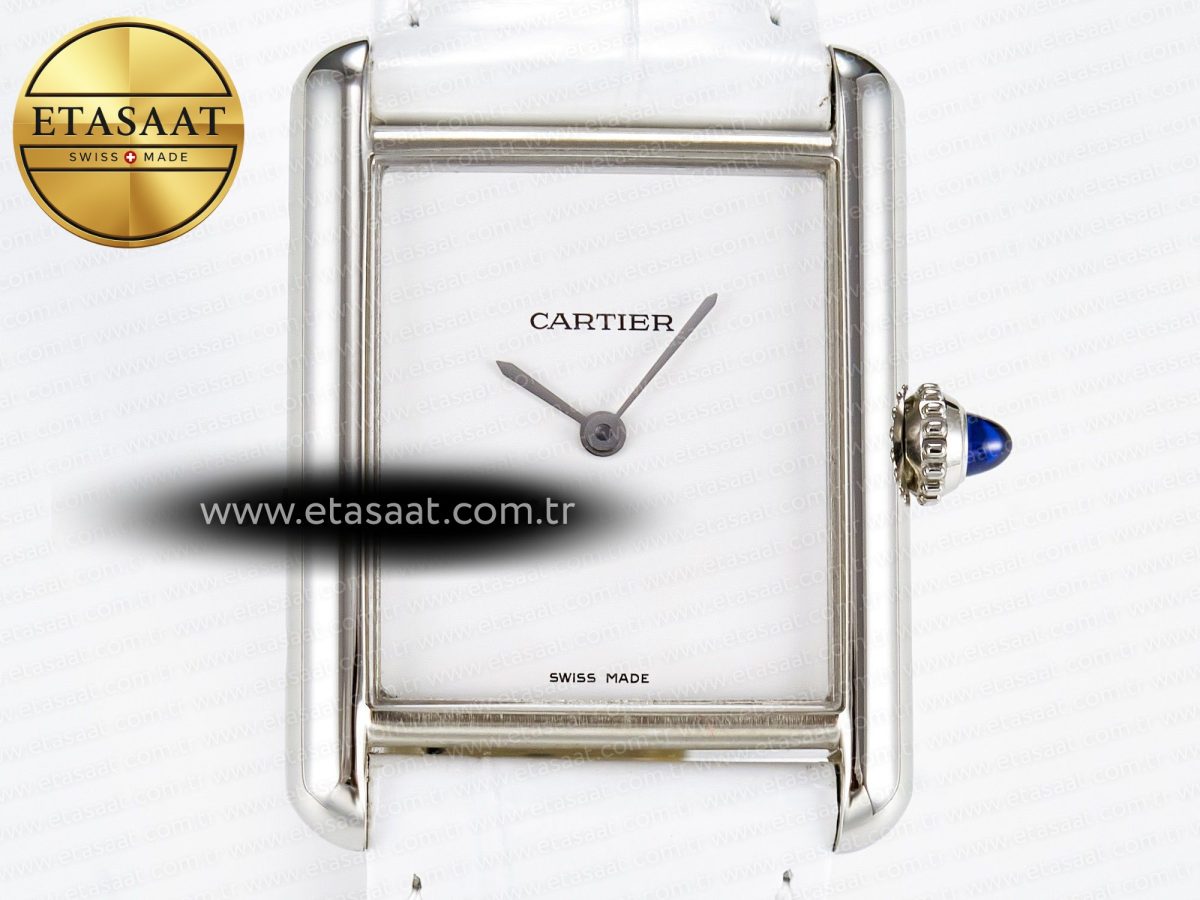 Cartier Tank Must Large SS 33.7mm DRF 1:1 Best Edition White Dial on White Leather Strap Swiss Quartz - Görsel 4