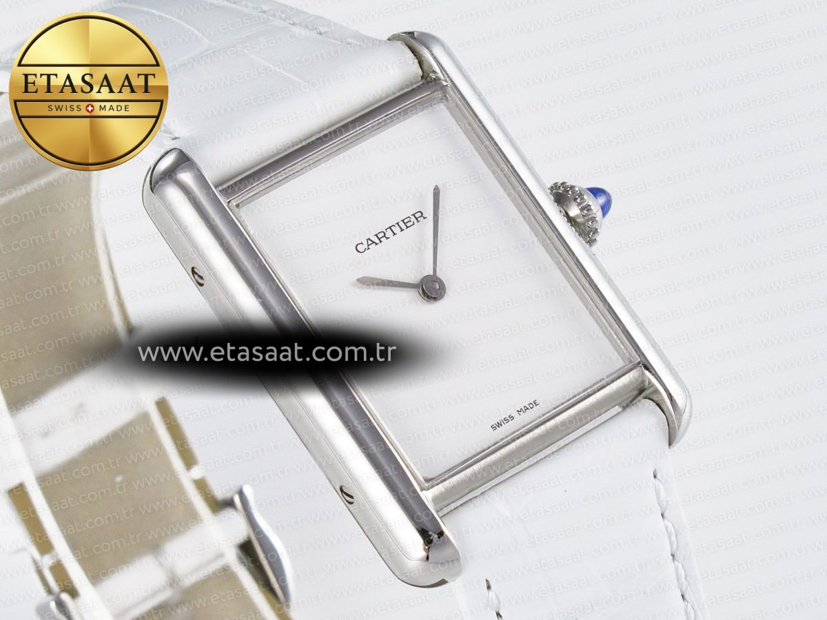 Cartier Tank Must Large SS 33.7mm DRF 1:1 Best Edition White Dial on White Leather Strap Swiss Quartz - Görsel 5