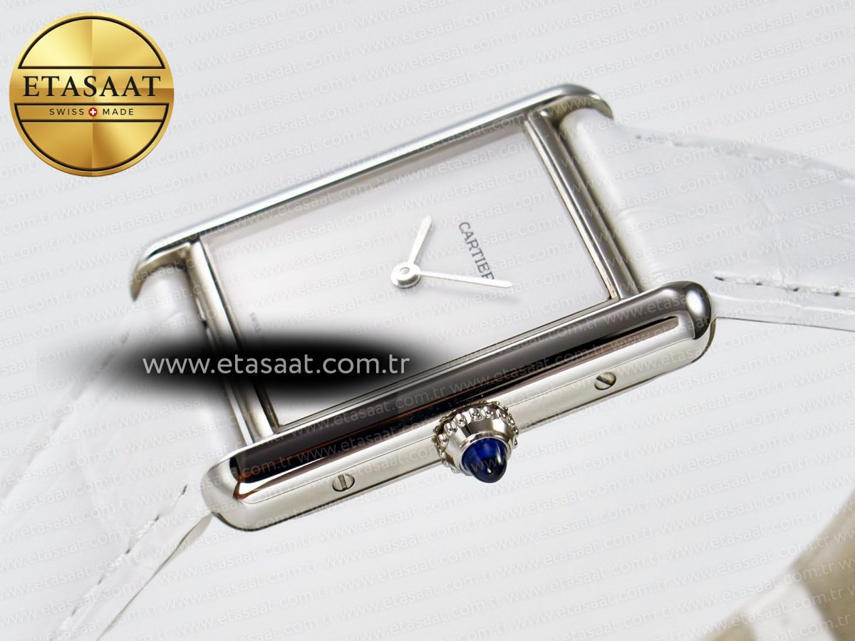 Cartier Tank Must Large SS 33.7mm DRF 1:1 Best Edition White Dial on White Leather Strap Swiss Quartz - Görsel 6