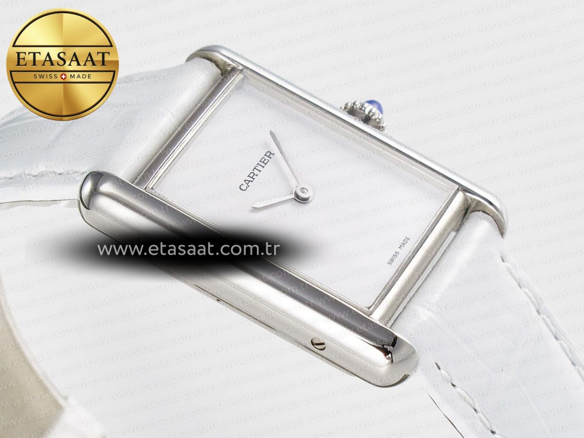 Cartier Tank Must Large SS 33.7mm DRF 1:1 Best Edition White Dial on White Leather Strap Swiss Quartz - Görsel 7