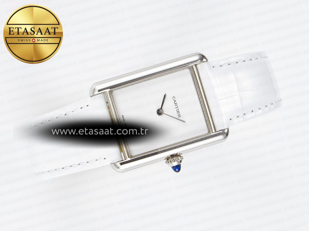 Cartier Tank Must Large SS 33.7mm DRF 1:1 Best Edition White Dial on White Leather Strap Swiss Quartz - Görsel 8