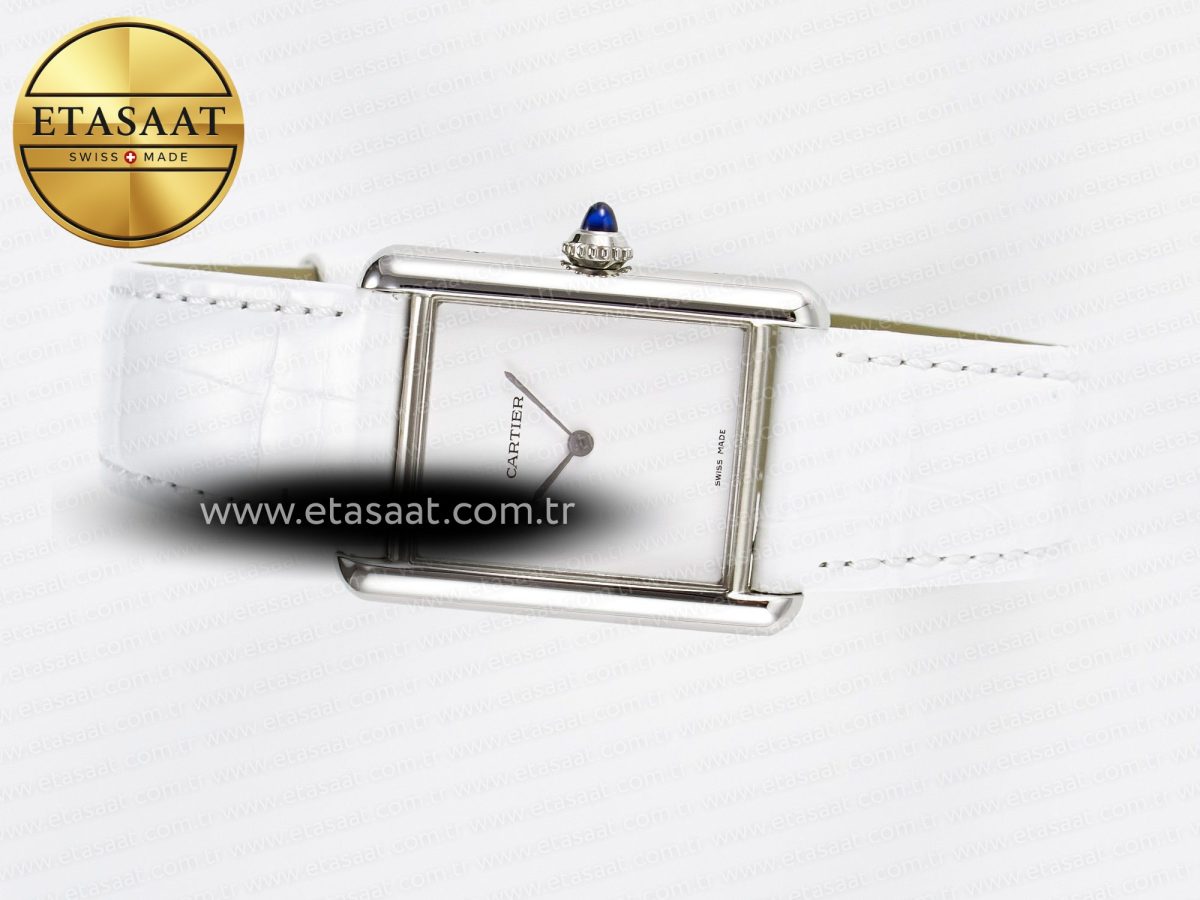 Cartier Tank Must Large SS 33.7mm DRF 1:1 Best Edition White Dial on White Leather Strap Swiss Quartz - Görsel 9