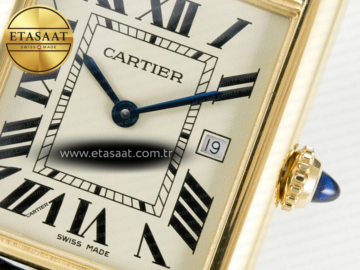 Cartier Tank Must Large YG 33.7mm DRF 1:1 Best Edition YG Dial on Black Leather Strap Swiss Quartz - Görsel 10