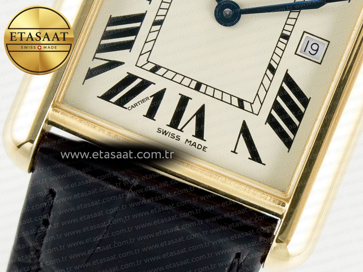 Cartier Tank Must Large YG 33.7mm DRF 1:1 Best Edition YG Dial on Black Leather Strap Swiss Quartz - Görsel 12