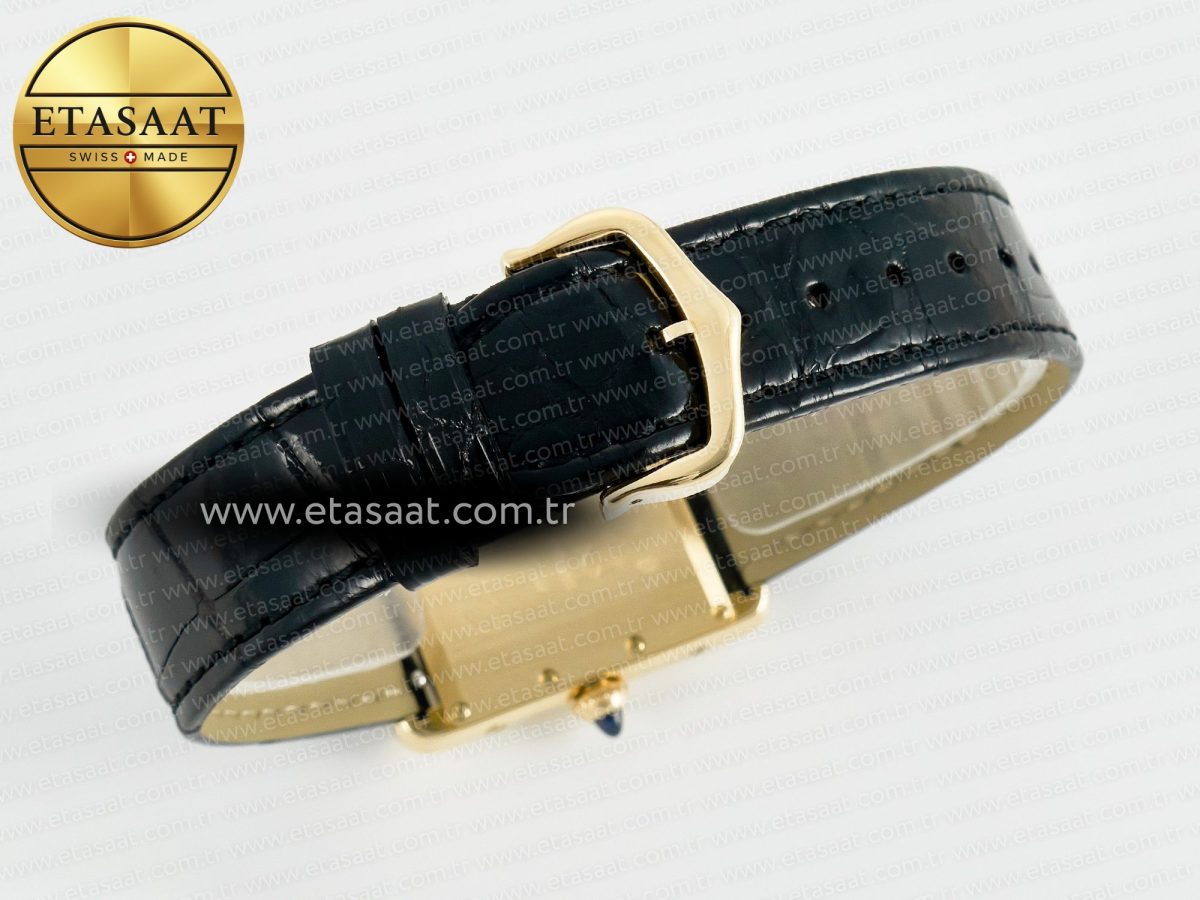 Cartier Tank Must Large YG 33.7mm DRF 1:1 Best Edition YG Dial on Black Leather Strap Swiss Quartz - Görsel 15