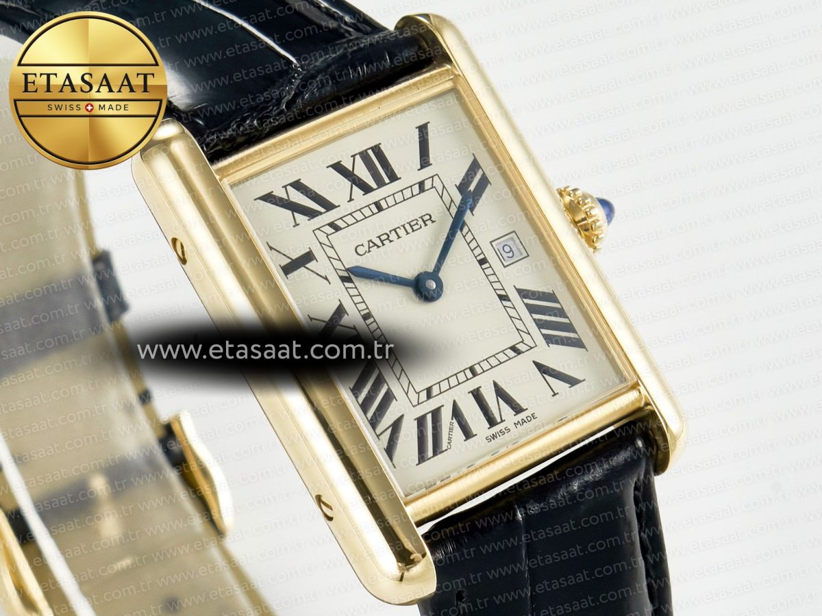 Cartier Tank Must Large YG 33.7mm DRF 1:1 Best Edition YG Dial on Black Leather Strap Swiss Quartz - Görsel 5