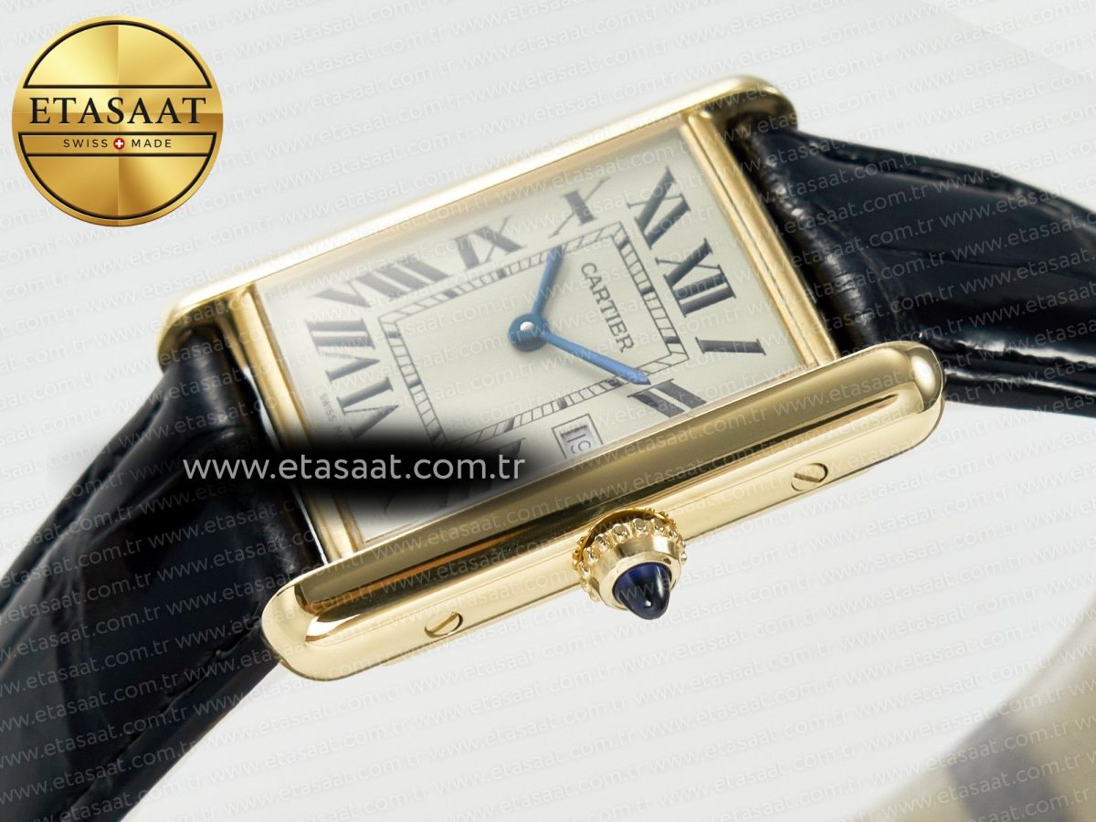 Cartier Tank Must Large YG 33.7mm DRF 1:1 Best Edition YG Dial on Black Leather Strap Swiss Quartz - Görsel 6