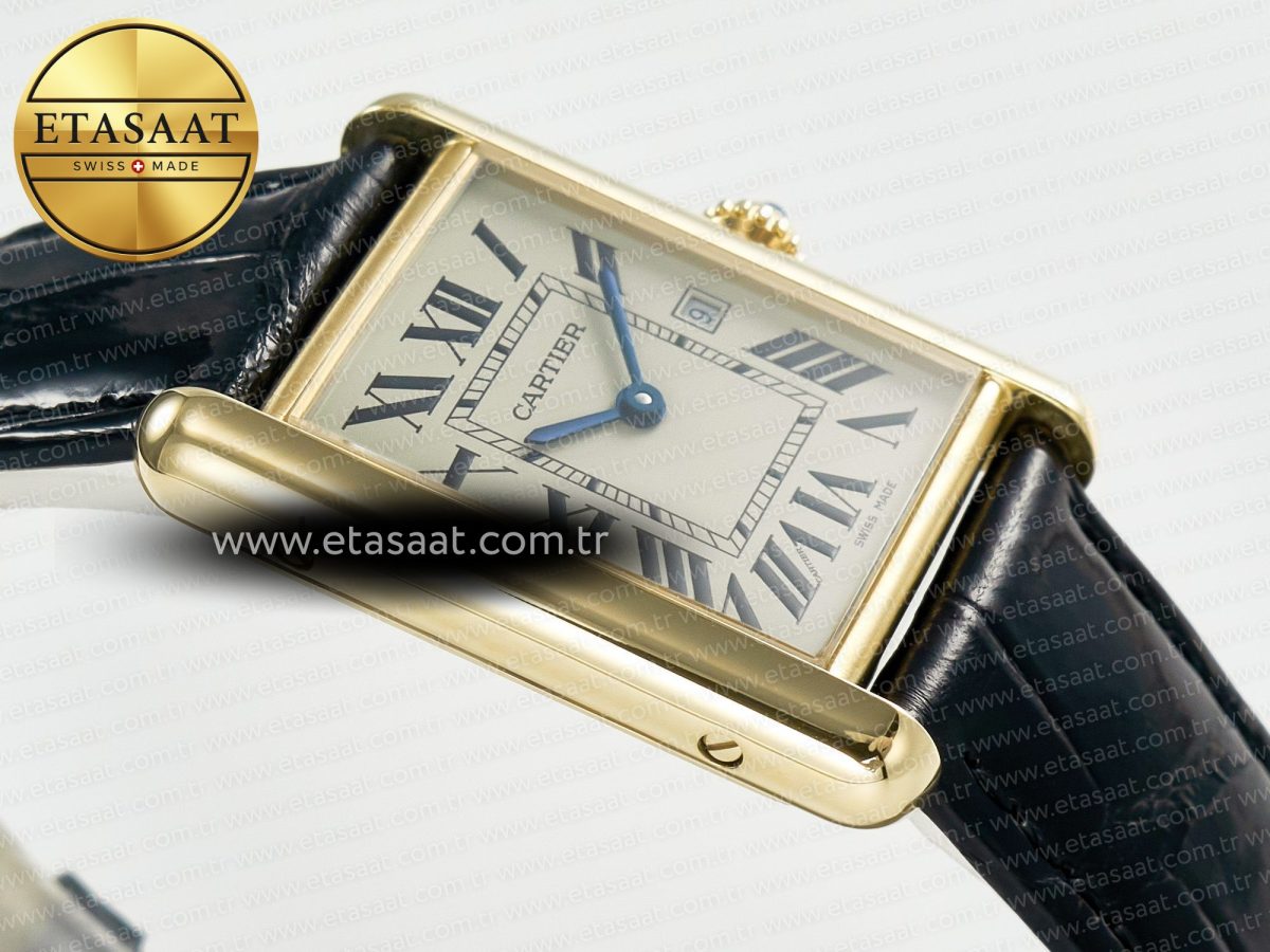 Cartier Tank Must Large YG 33.7mm DRF 1:1 Best Edition YG Dial on Black Leather Strap Swiss Quartz - Görsel 7