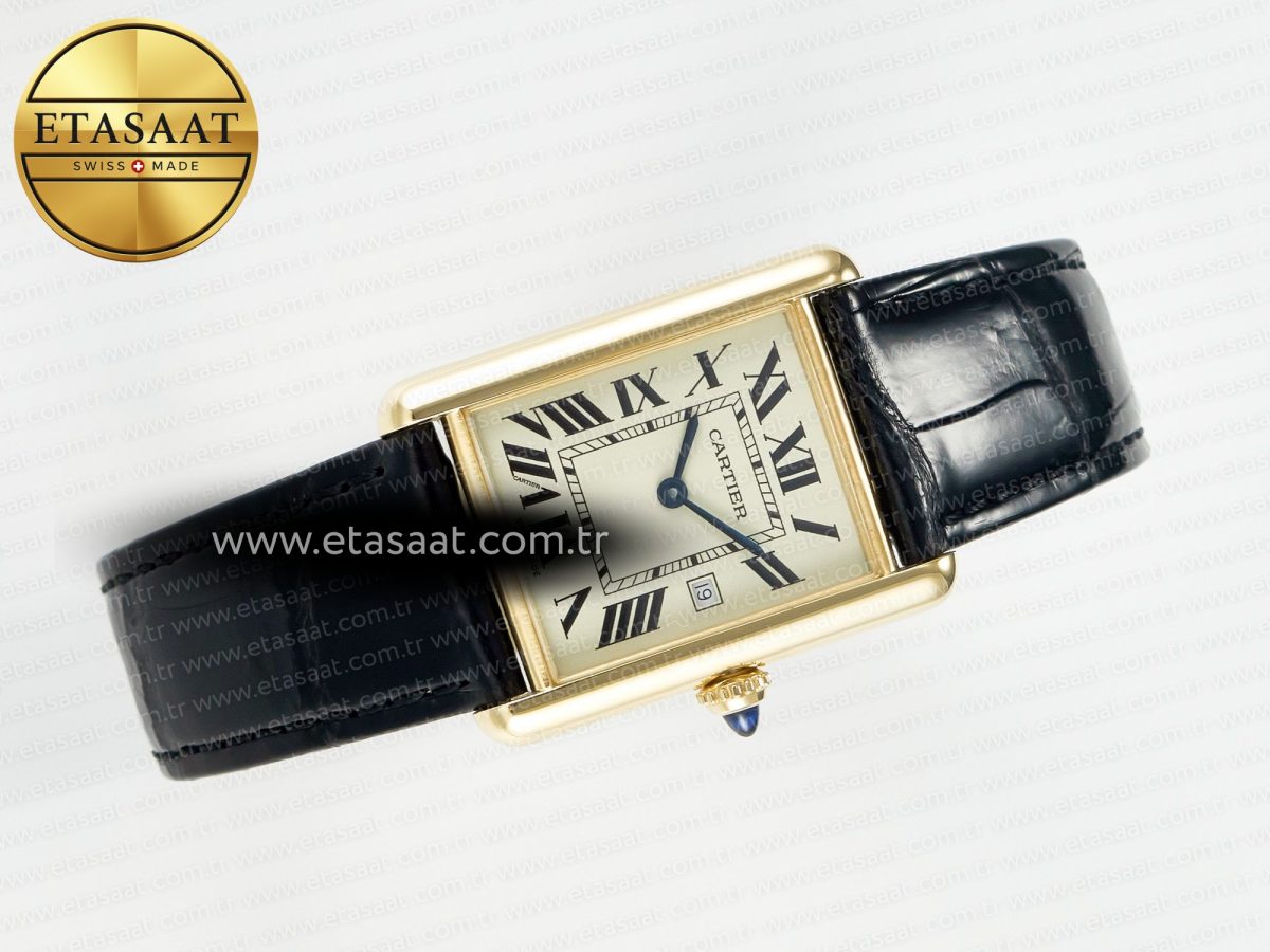 Cartier Tank Must Large YG 33.7mm DRF 1:1 Best Edition YG Dial on Black Leather Strap Swiss Quartz - Görsel 8