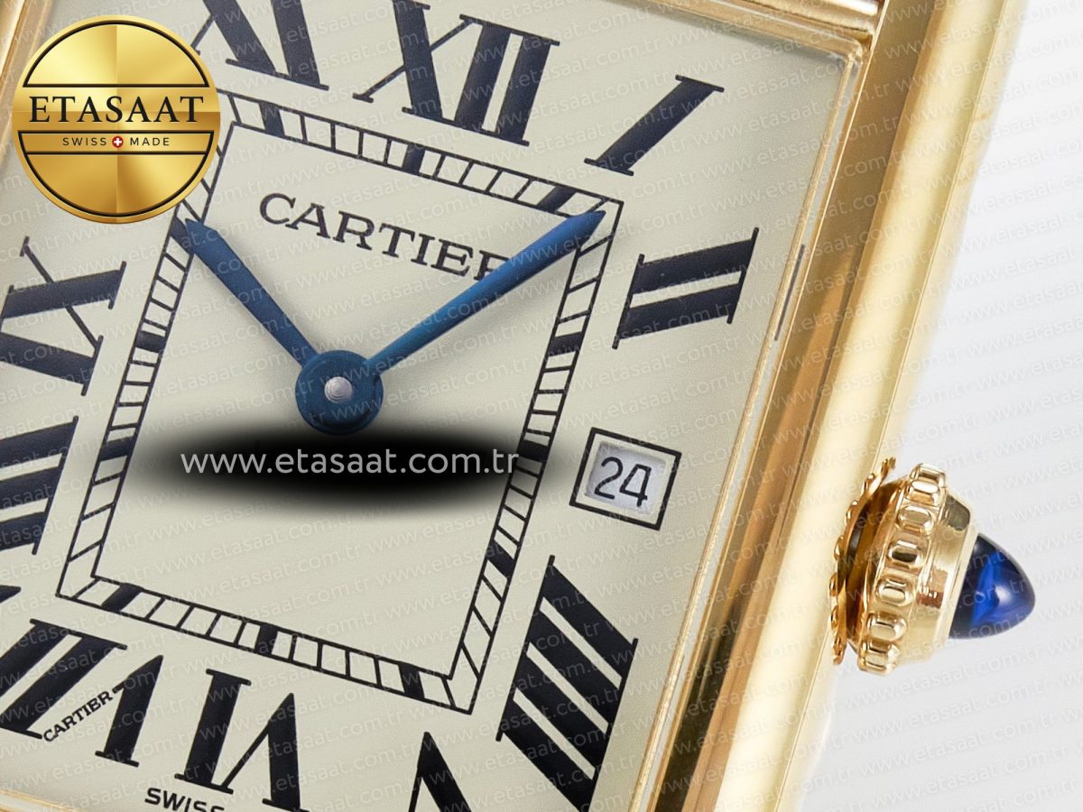 Cartier Tank Must Large YG 33.7mm DRF 1:1 Best Edition YG Dial on Black Leather Strap Swiss Quartz - Görsel 11