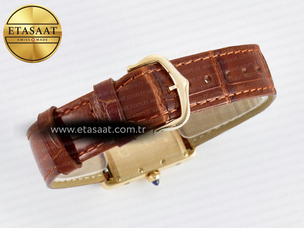 Cartier Tank Must Large YG 33.7mm DRF 1:1 Best Edition YG Dial on Black Leather Strap Swiss Quartz - Görsel 15