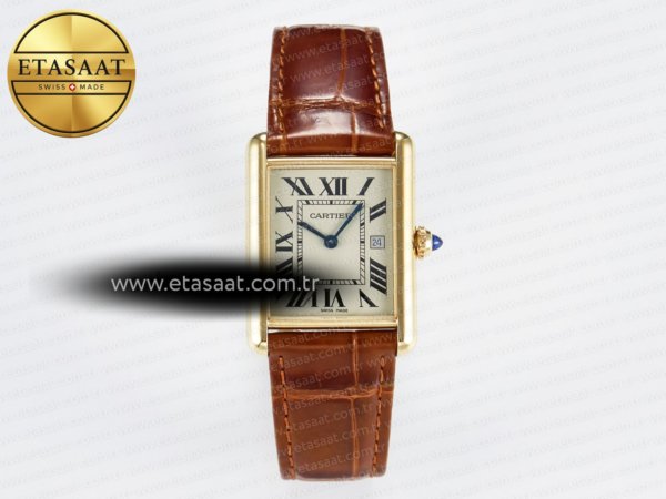 Cartier Tank Must Büyük YG 33.7mm Drf Altın Kadran 11 Eta Saat - 1:1 Süper Klon Replika Saat