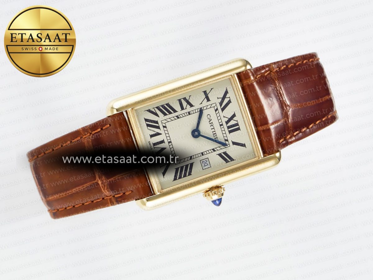 Cartier Tank Must Large YG 33.7mm DRF 1:1 Best Edition YG Dial on Black Leather Strap Swiss Quartz - Görsel 8