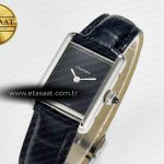 Cartier Tank Must Small SS 29mm DRF 1:1 Best Edition Black Dial on Black Leather Strap Swiss Quartz