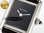 Cartier Tank Must Small SS 29mm DRF 1:1 Best Edition Black Dial on Black Leather Strap Swiss Quartz - Görsel 10
