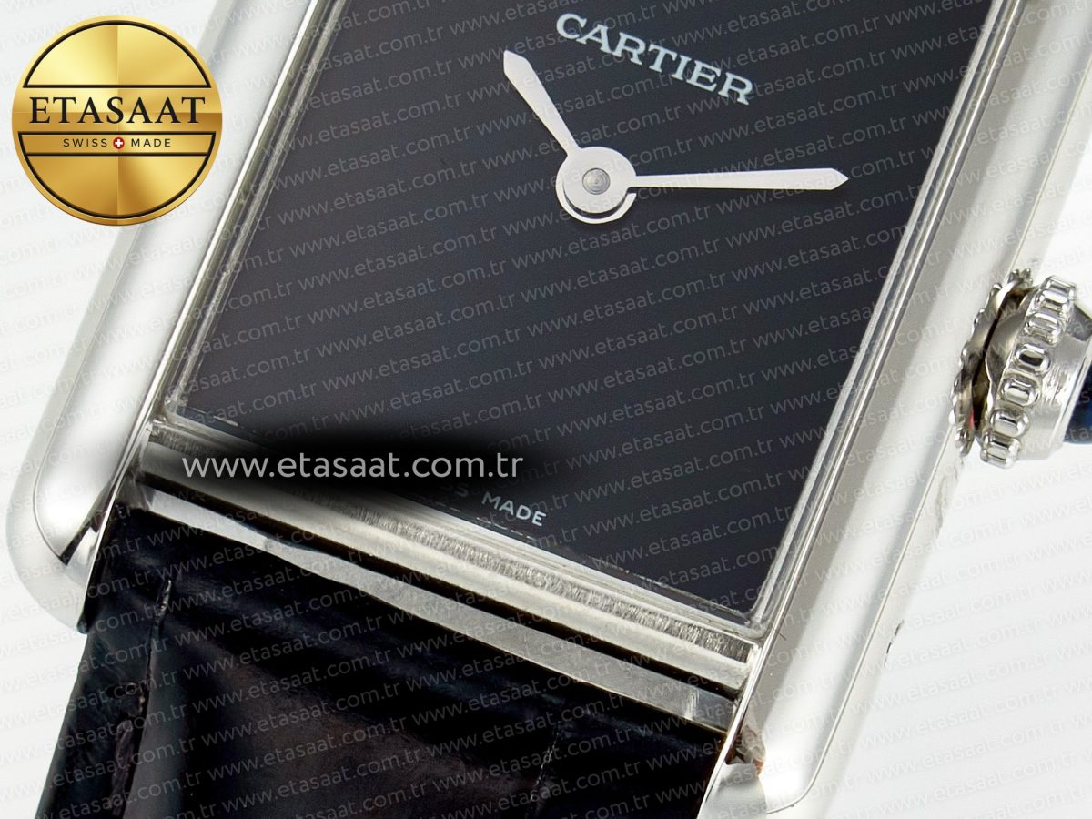Cartier Tank Must Small SS 29mm DRF 1:1 Best Edition Black Dial on Black Leather Strap Swiss Quartz - Görsel 11