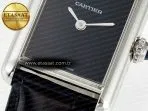 Cartier Tank Must Small SS 29mm DRF 1:1 Best Edition Black Dial on Black Leather Strap Swiss Quartz - Görsel 11
